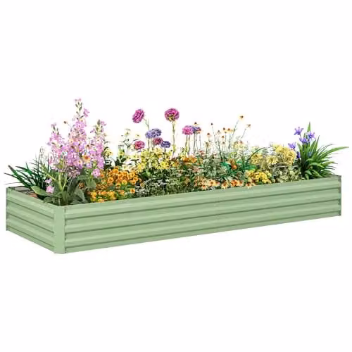 Outsunny Galvanised Steel Raised Garden Bed, Light Green, W: 241 cm, D: 90.5 cm, H: 30 cm