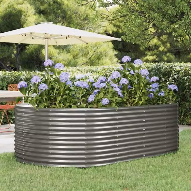 Berkfield Home Garden Grey Powder-coated Steel Raised Bed W/D/H: 212 x 140 x 68 cm – 1