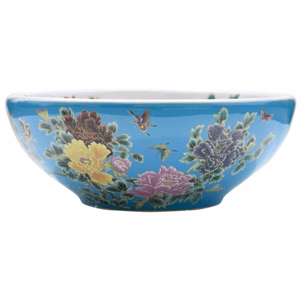 Berkfield Home Round Ceramic Countertop Basin in Blue and Multicolour, Diameter: 41 cm, Height: 14 cm – 3