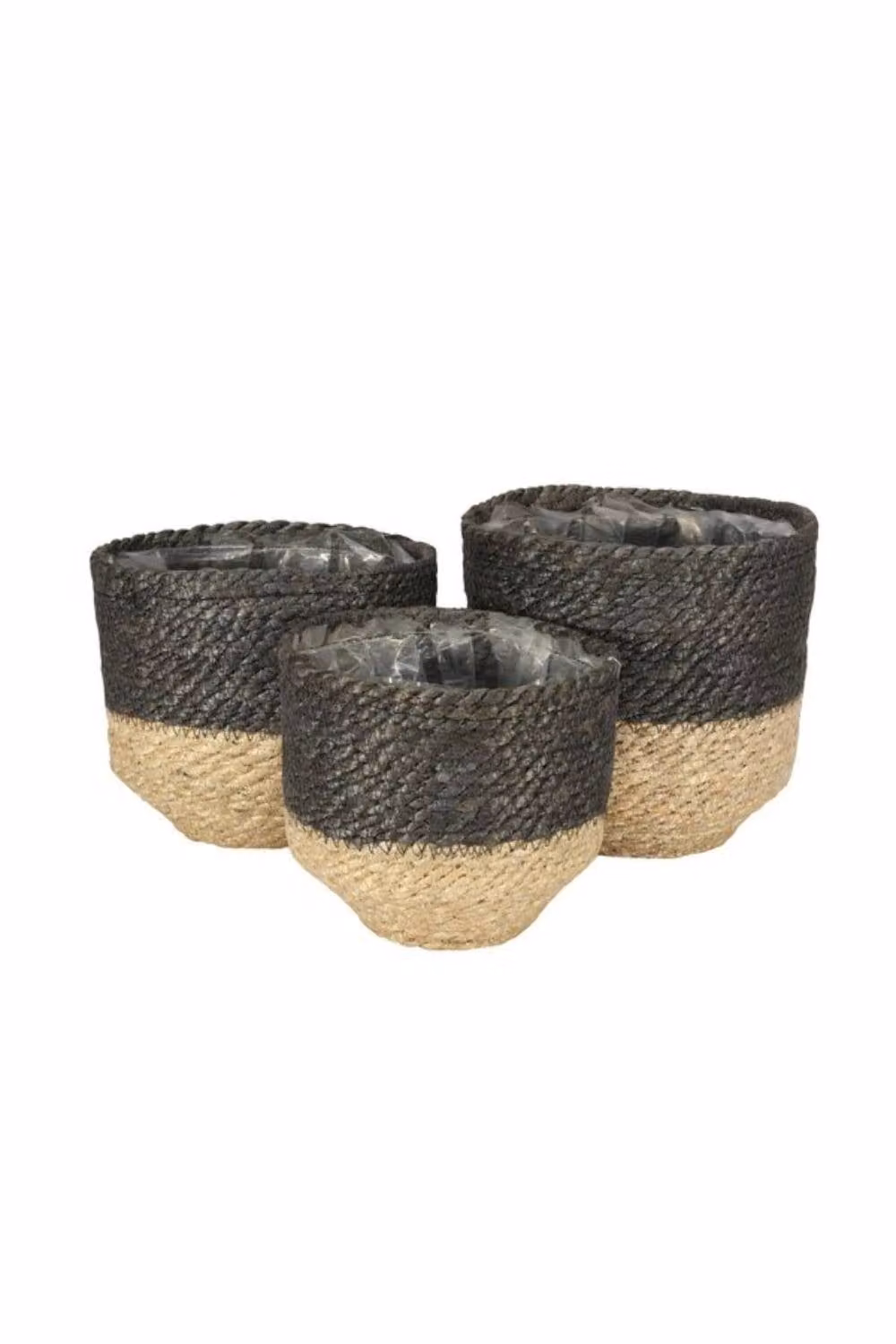 KDMD Set of 3 Open Weave Jute Baskets with Liners in Black, Grey and Natural – 2