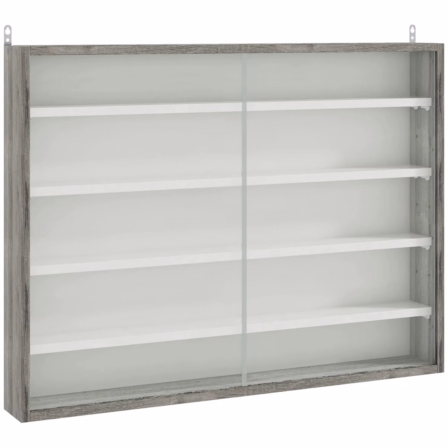 HOMCOM 5-Tier Wall Mounted Display Shelf Unit with Glass Doors in Grey – 2