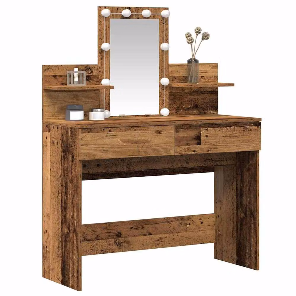 Berkfield Home Hollywood LED Dressing Table with Mirror in Brown Rustic Wood – 3
