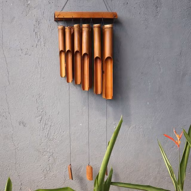 KDMK Brown Bamboo Windchime with 12 Large Wood Tubes