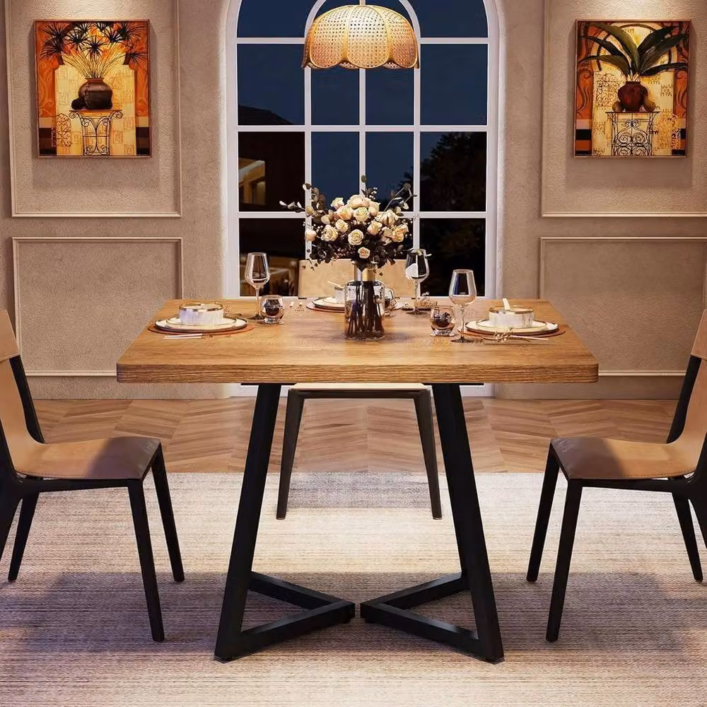 VOGREX Square Dining Table in Oak and Brown, W/D/H: 80 x 80 x 75 cm – 5