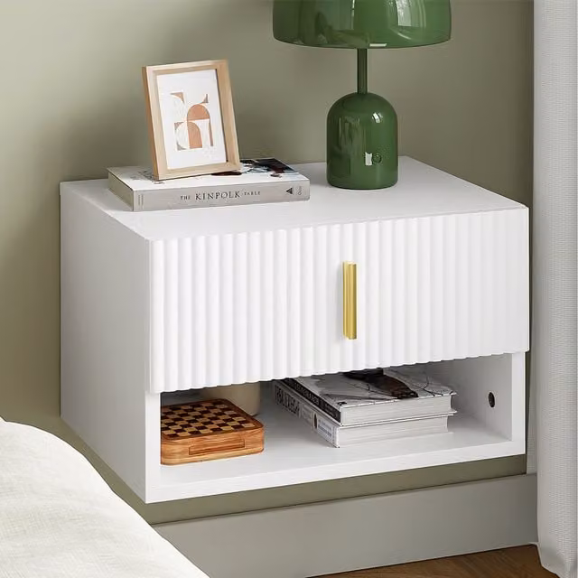 SoBuy White Floating Nightstand with Integrated LED Sensor Light