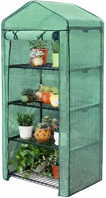 FLAVORA 4 Tier Freestanding Greenhouse with Shelving, Green, 0.6m2