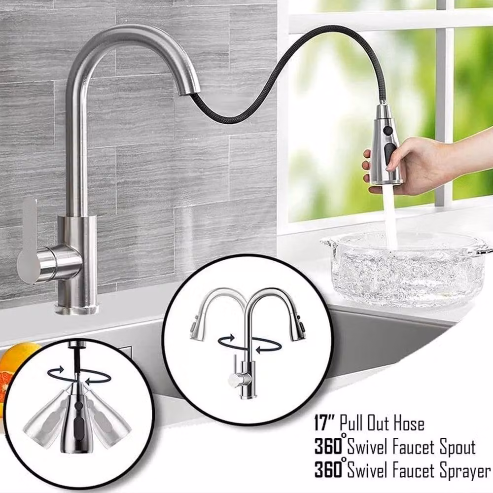 SPETLEK Modern Silver Kitchen Sink Mixer Tap with Pull Out Spout and Spray Function, W: 100 cm, D: 52 cm – 2