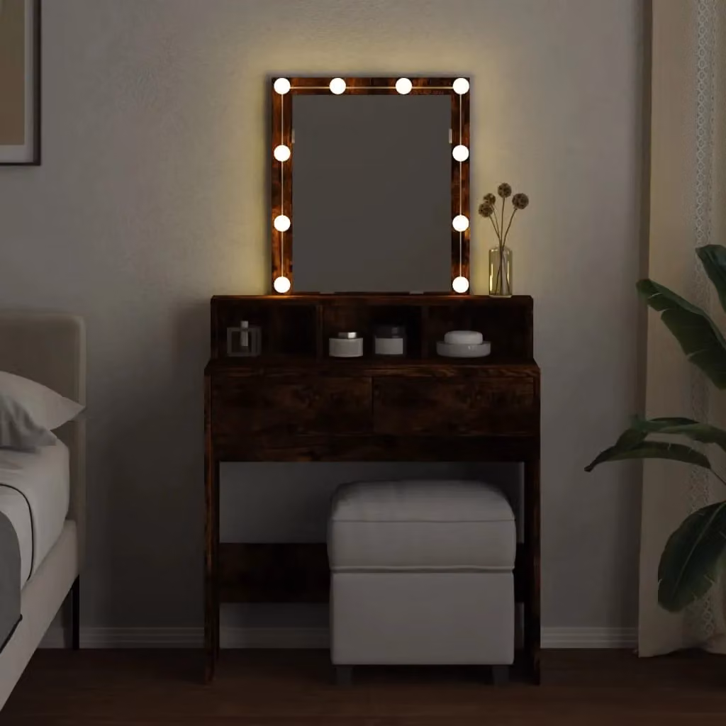Berkfield Home Hollywood LED Dressing Table in Smoked Oak Brown, W: 80 cm, D: 41 cm, H: 144.5 cm – 3