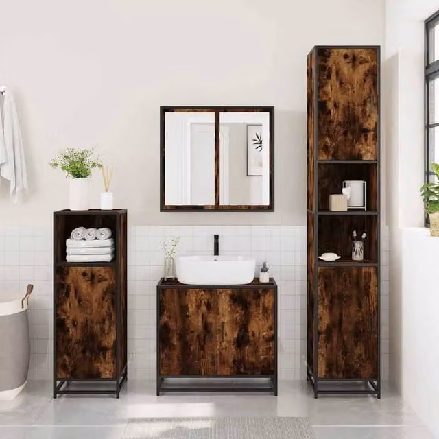 Berkfield Home Elegant Bathroom Sink Cabinet in Smoked Oak Brown, W/D/H: 65 x 33 x 60 cm