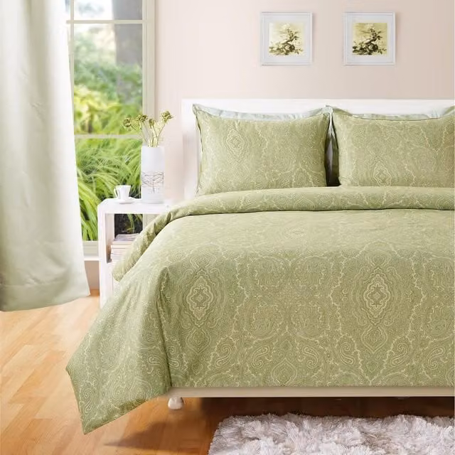 Roseley Green and Multicolour Paisley Printed Cotton Duvet Cover and Pillowcase Set, W: 200 cm x H: 200 cm