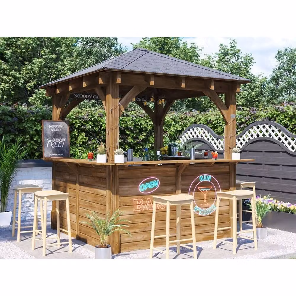 Dunster House Leviathan C Wooden Garden Bar Gazebo in Brown with Black Bitumen Shingles W/D/H: 250 x 250 x 230 cm – 5