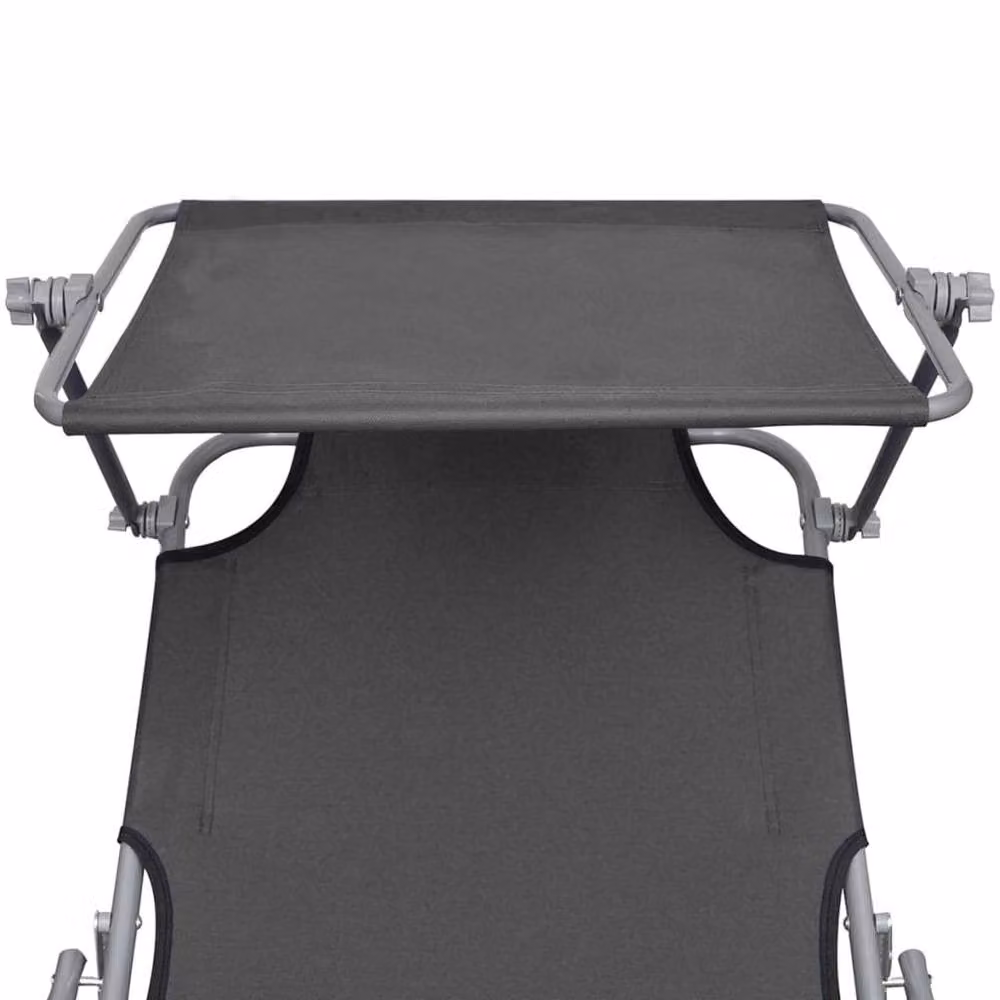 Berkfield Home Folding Sun Lounger with Canopy and Adjustable Headrest in Steel Grey – 2