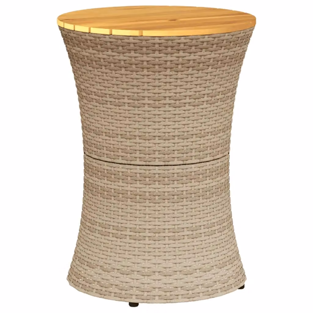 Berkfield Home Beige Poly Rattan and Acacia Wood Drum Shape Garden Side Table – 2