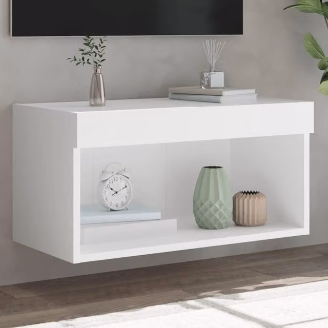 Berkfield Home Modern White TV Cabinet with LED Lights, W/D/H: 60 x 30 x 30 cm