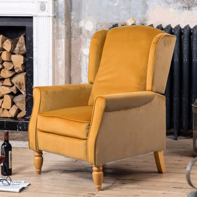 Artemis Home Barksdale Relax Recliner Armchair in Yellow Velvet Fabric with Solid Wood Frame