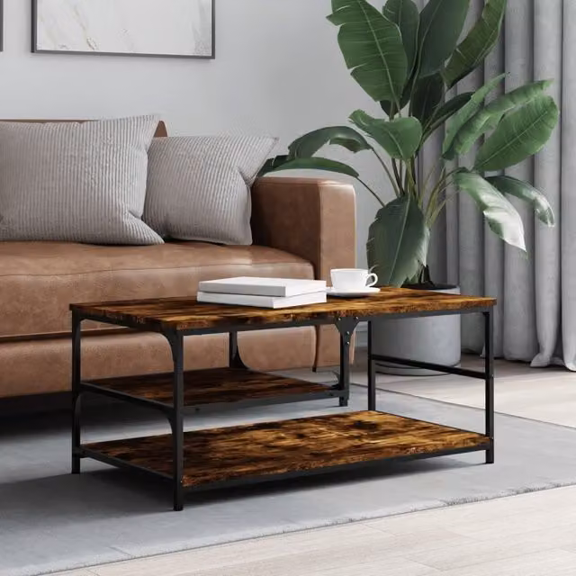 Berkfield Home Smoked Oak Coffee Table in Brown, W/D/H: 90 x 49 x 40 cm – 1