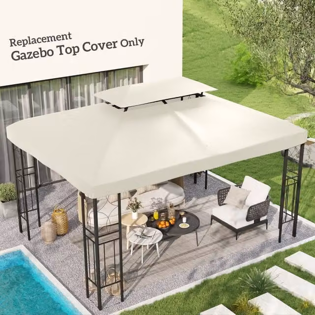 OUTSUNNY 2 Tier Replacement Gazebo Roof Canopy in Beige Polyester, 3 x 4 m – 1