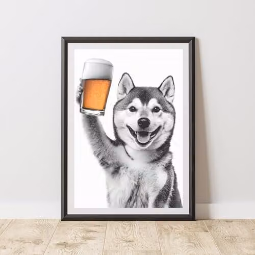 60 Second Makeover Funny Shiba Inu Drinking Beer Paper Poster, A3