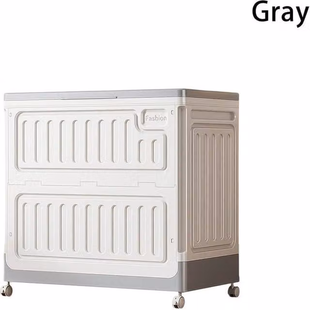 Kelvenix Stackable and Foldable Plastic Storage Box on Wheels in Grey