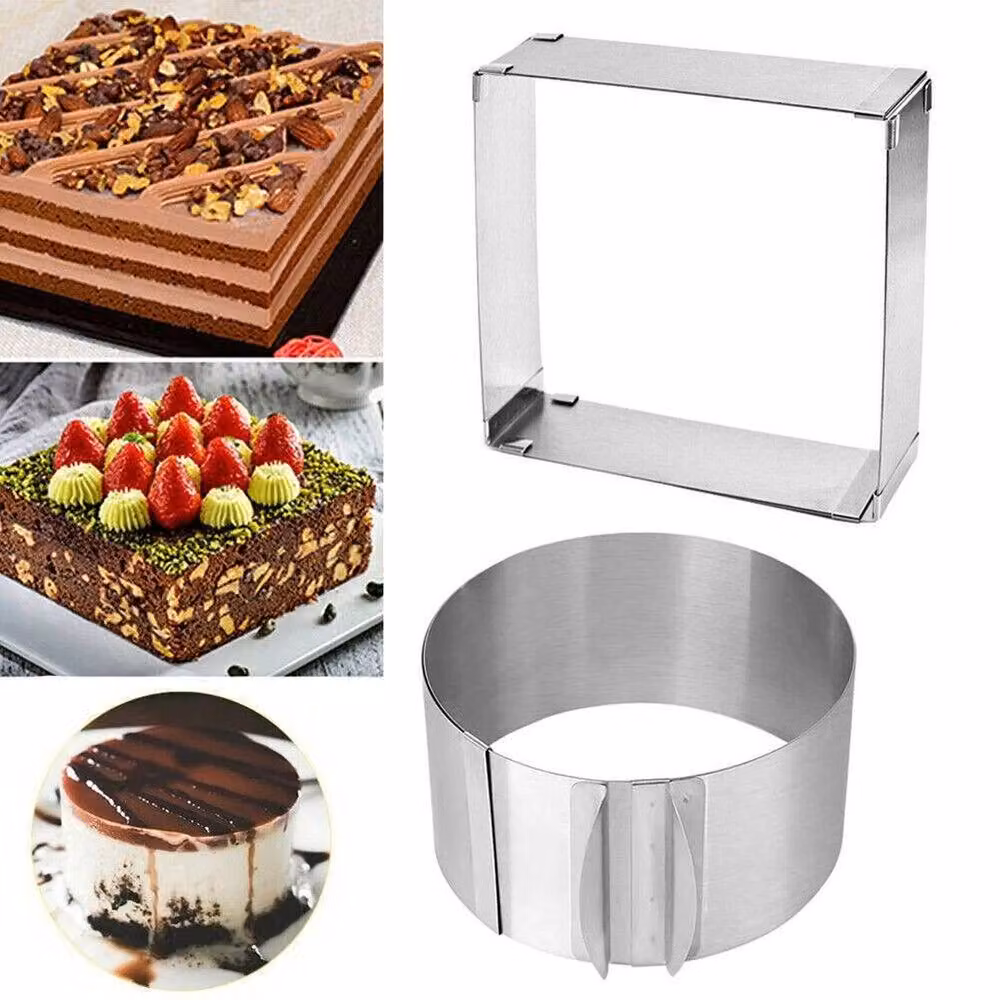 NESTLUNE Adjustable Square Stainless Steel Cake Ring Mold in Silver, W/D/H: 15 x 15 x 1 cm – 2