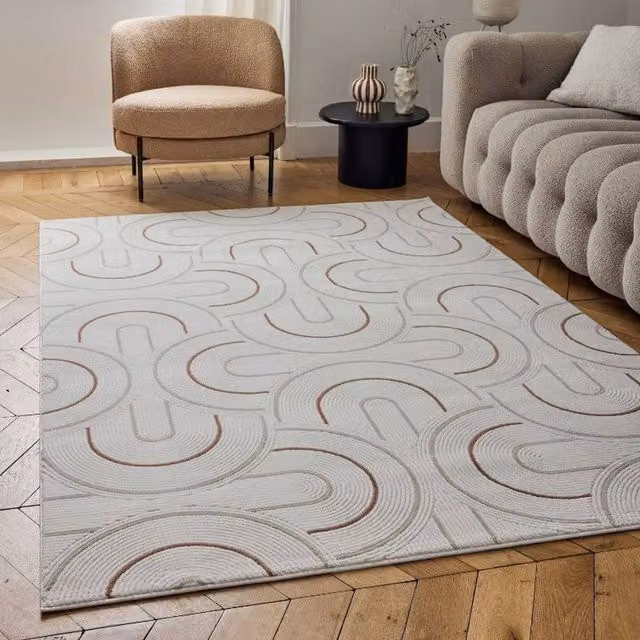 THE RUGS Carmel Arch Design Soft Pile Area Rug and Runner in Ivory and Terracotta, W: 80 cm, L: 300 cm – 1