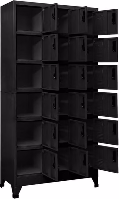 Berkfield Home Black Metal Locker Cabinet with Hinged Doors and Lock, W/D/H: 90 x 40 x 180 cm