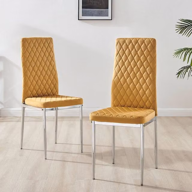 FurnitureboxUK Set of 6 Milan Velvet Dining Chairs in Mustard Yellow with Silver Legs
