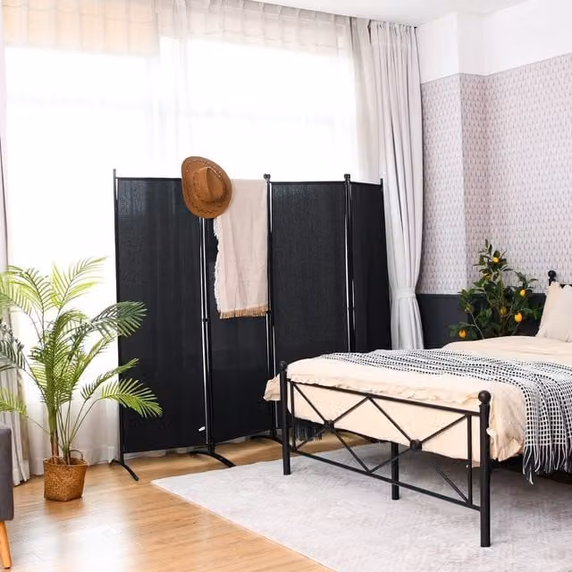 COSTWAY 4 Panel Minimalist Fabric Room Divider Screen in Black
