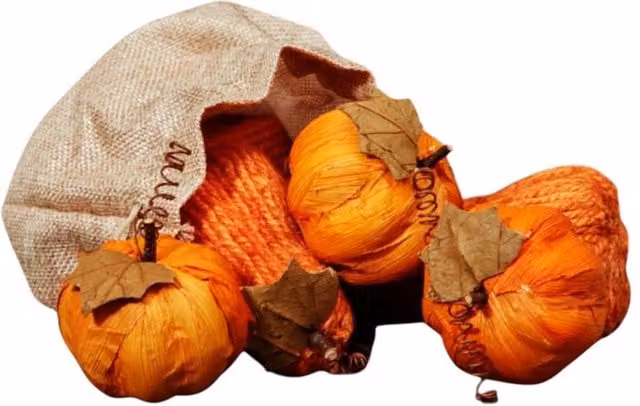 Four Candle Bag of Six Orange Paper Pumpkin Decorations for Halloween and Autumn Tabletop Decor – 1