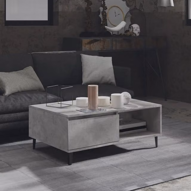 Berkfield Home Modern Rectangular Coffee Table in Concrete Grey, W/D/H: 90 x 60 x 35 cm