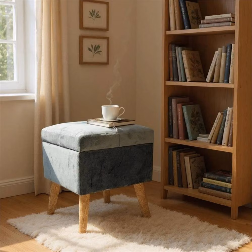 Havendro Modern Square Grey Velvet Upholstered Ottoman Footstool – 3