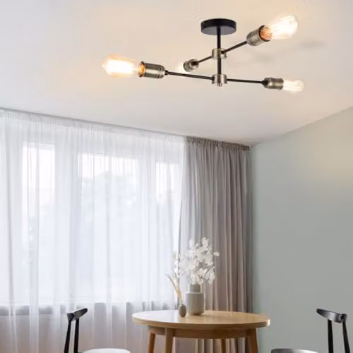 Cosylyte Linton Industrial 4 Light Modern Ceiling Light with Adjustable Arms in Matt Antique Brass and Black, W: 55 cm, D: 55 cm, H: 21 cm – 2