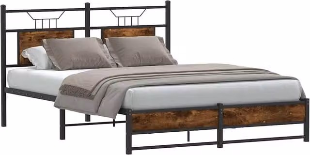 Berkfield Home Decorative Bed Frame in Smoked Oak and Brown with Drawers, W/D/H: 140 x 200 cm – 1