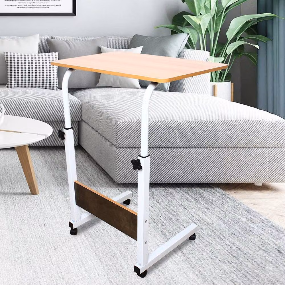 KORVIXA C Shape End Table in Beige, Height Adjustable Modern Sofa Side Coffee Table – 2