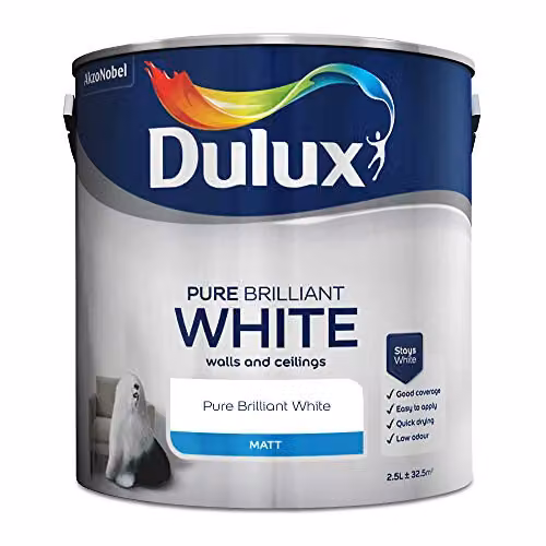 Dulux Matt Pure Brilliant White Paint, 2.5L – 2