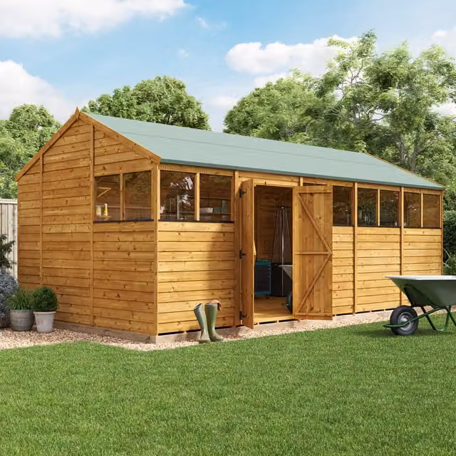 BillyOh Switch Overlap Apex Wooden Garden Shed with Window in Brown, W: 20 ft, D: 10 ft
