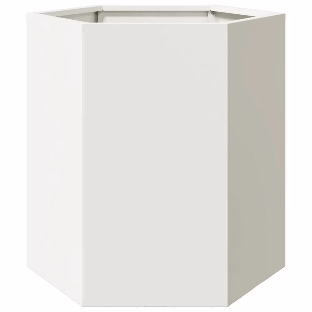 Berkfield Home Durable Steel Hexagon Garden Planter in White, W/D/H: 46 x 40 x 45 cm – 3