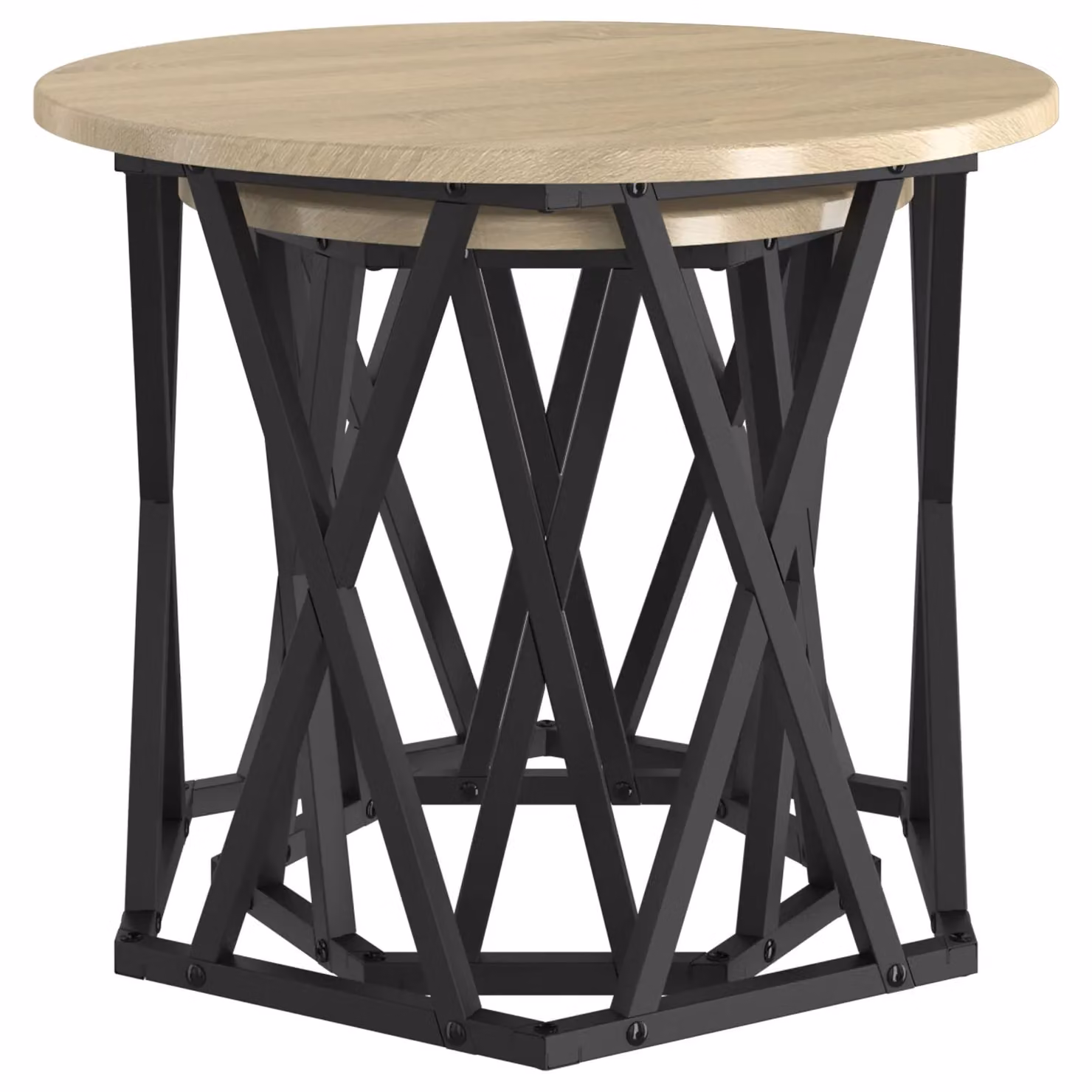 Berkfield Home Nesting Side Tables, 2 Piece Set in Sonoma Oak and Brown Engineered Wood with Round Tops – 3