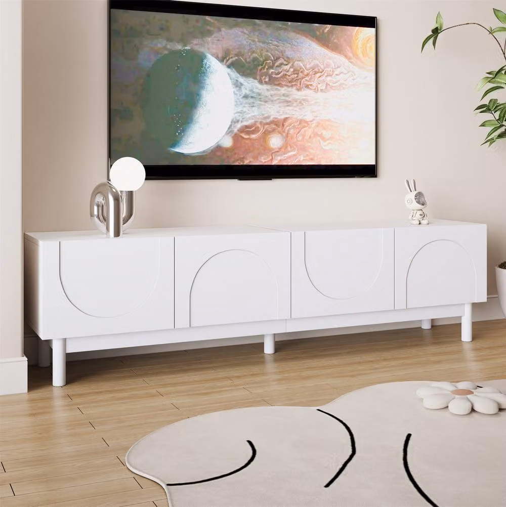 BTM Modern Glossy White TV Stand with Wave-Shaped Doors, W/D/H: 120 x 40 x 45.5 cm – 2