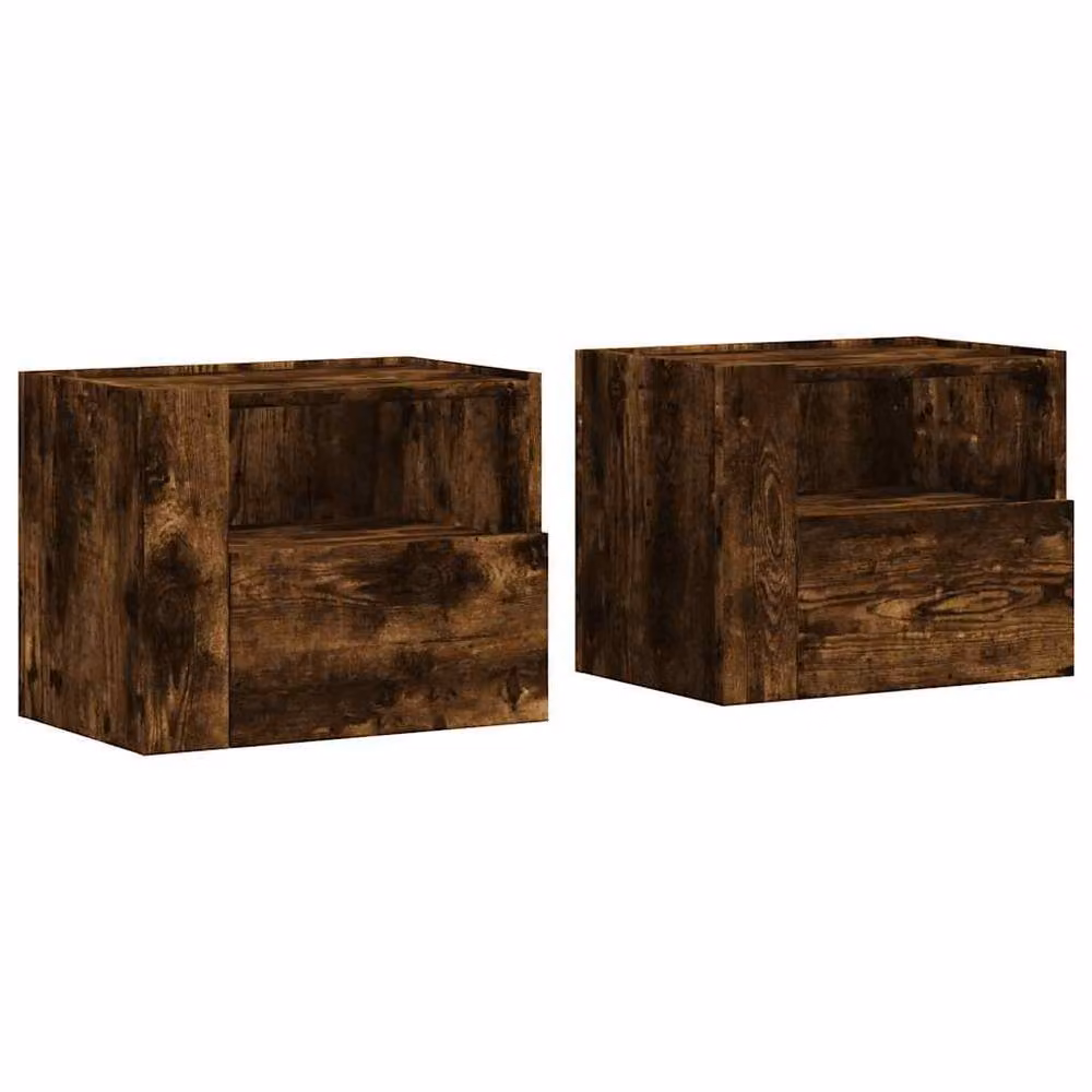 Berkfield Home Set of 2 Wall-mounted Bedside Cabinets in Smoked Oak Brown, W: 45 cm, D: 30 cm, H: 35 cm – 3