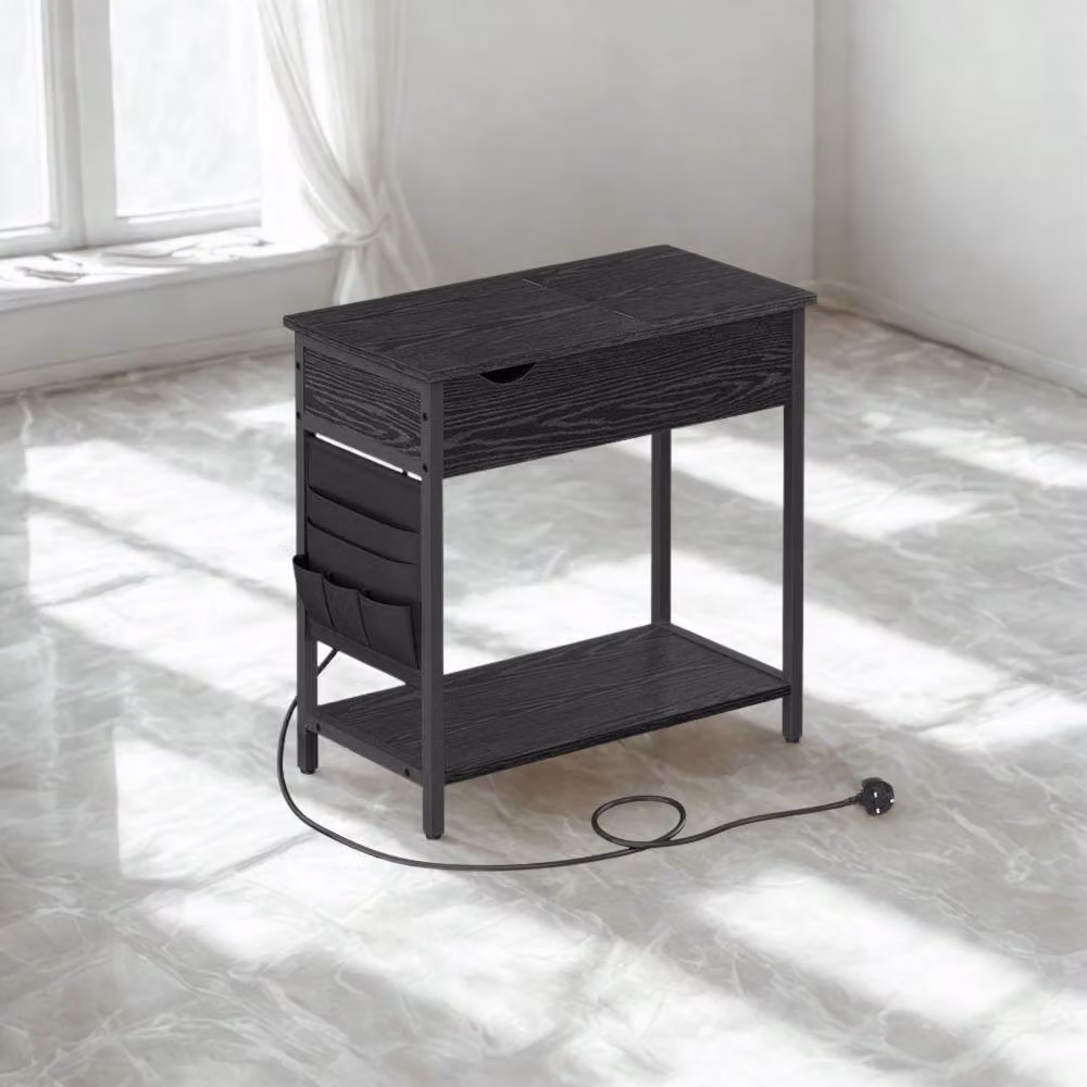 Pirlo Plush Slim Smart Bedside End Table with Power and USB Outlets, Black, W/D/H: 60 x 31.5 x 60 cm – 4