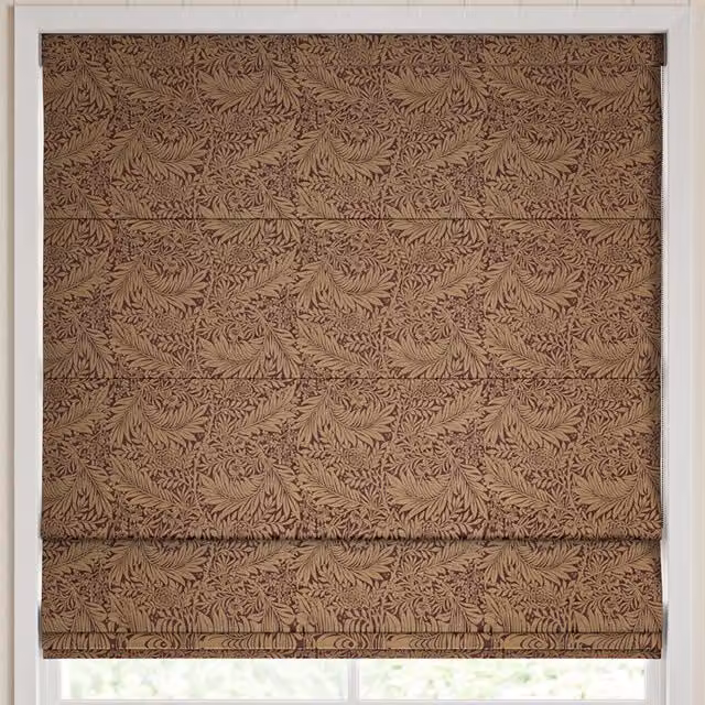 William Morris At Home Larkspur Woven Made to Measure Blackout Roman Blind in Berry Pink and Brown Floral Pattern