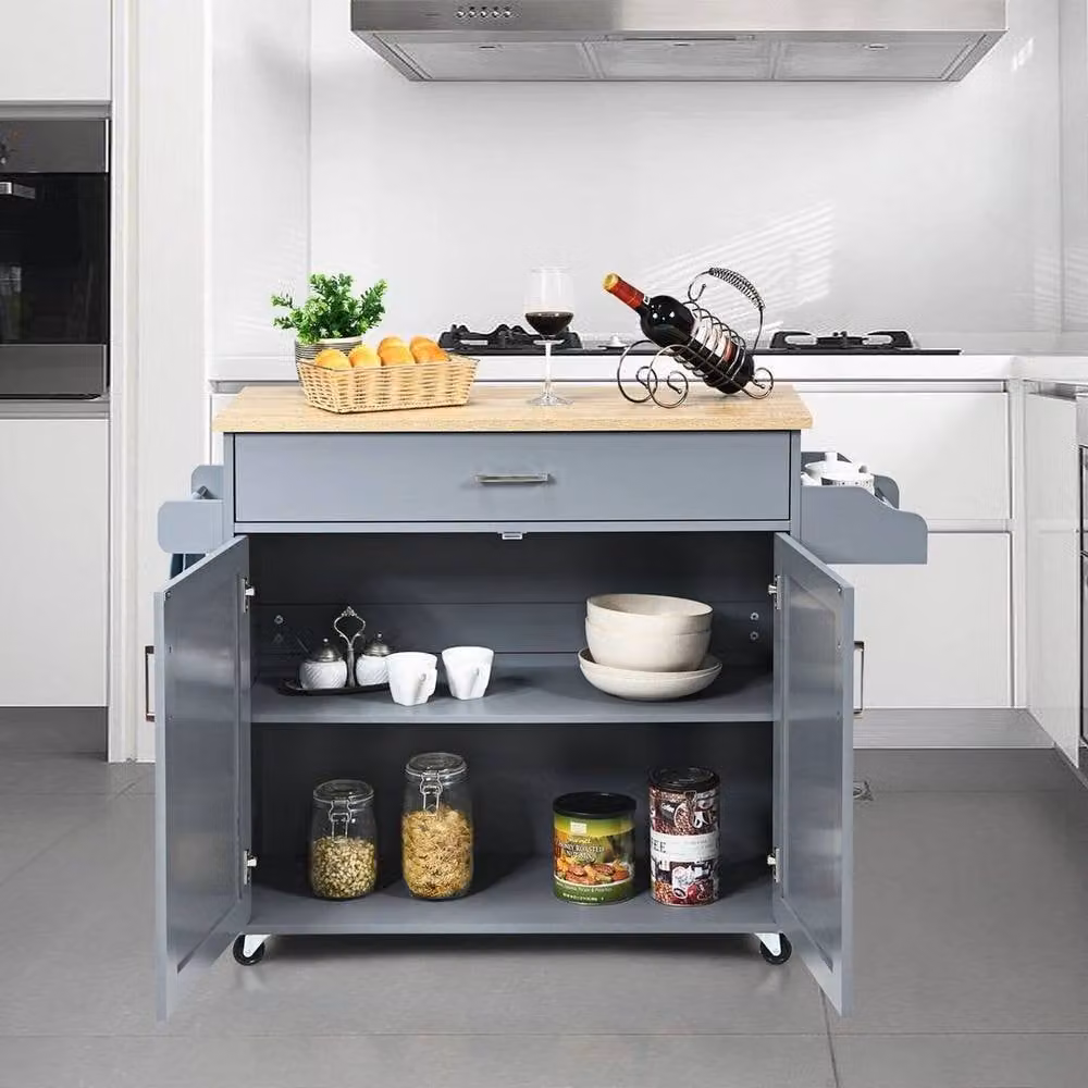 KORVIXA Modern Kitchen Island Storage Trolley Rolling Cart with Shelves in Grey, W/D/H: 100 x 100 x 100 cm – 2