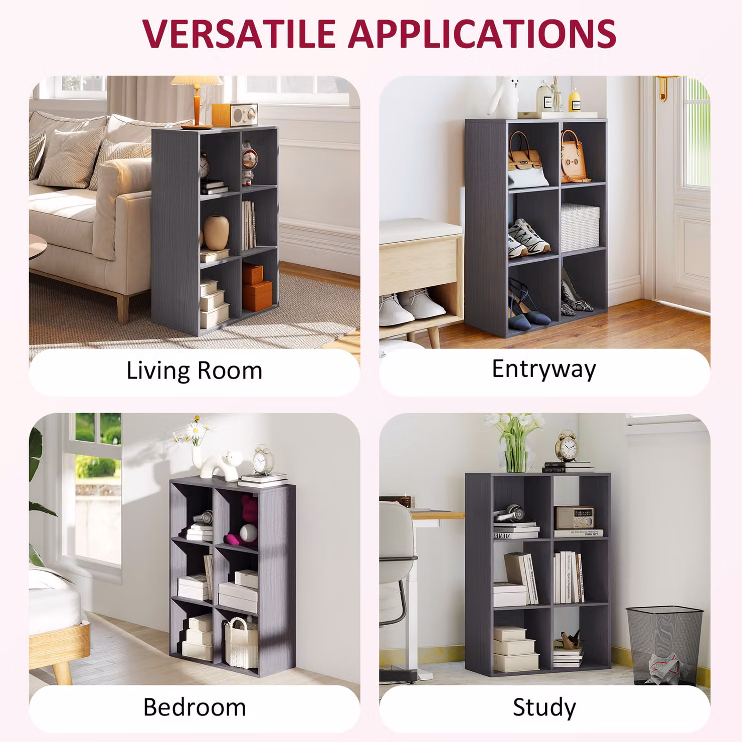 HOMCOM 6-Cube Modern Bookshelf in Grey – 4