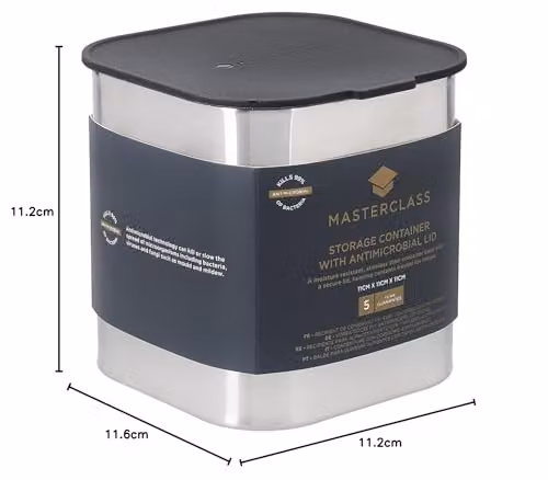 MasterClass Stainless Steel Antimicrobial Storage Container with Snap Lid, Silver – 6