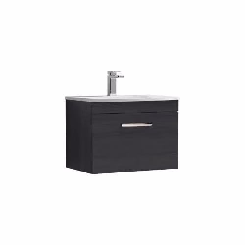 Balterley Wall Hung Single Drawer Vanity Unit with Curved Basin in Charcoal Black, W: 61.0 cm, D: 39.0 cm, H: 46.1 cm