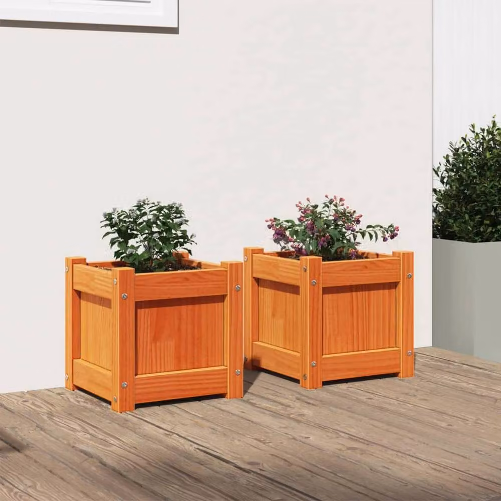 Berkfield Home Garden Wax Brown Solid Wood Pine Planter Tub, 2 Pack – 2