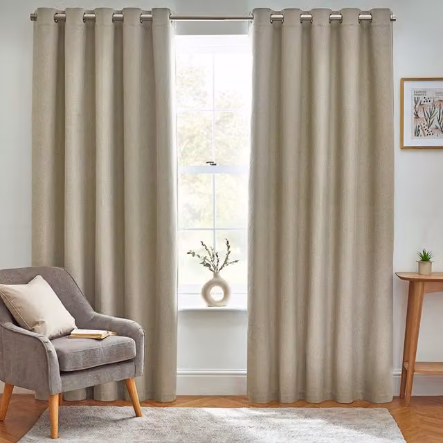 Make It A Home Dawn Textured Blackout Eyelet Curtains in Natural, W: 183 cm, H: 229 cm