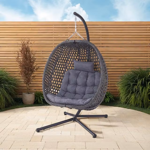 More4Homes Como Hanging Rattan Egg Chair in Grey and Beige