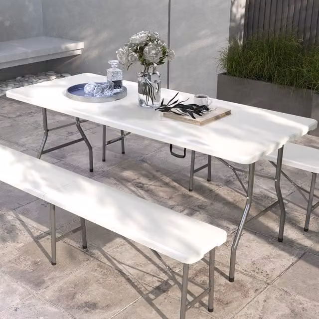 Outsunny Modern Folding Garden Table in White